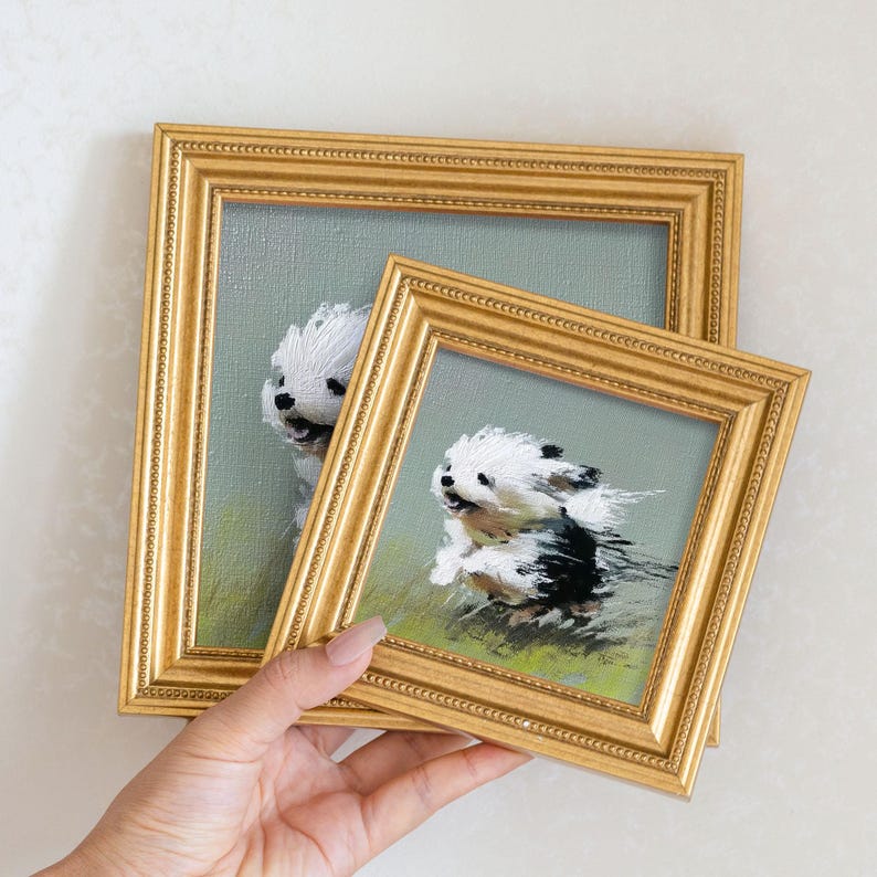 Mini Pomeranian Oil Painting : Hand-Painted Dog Art, Living Room Wall art