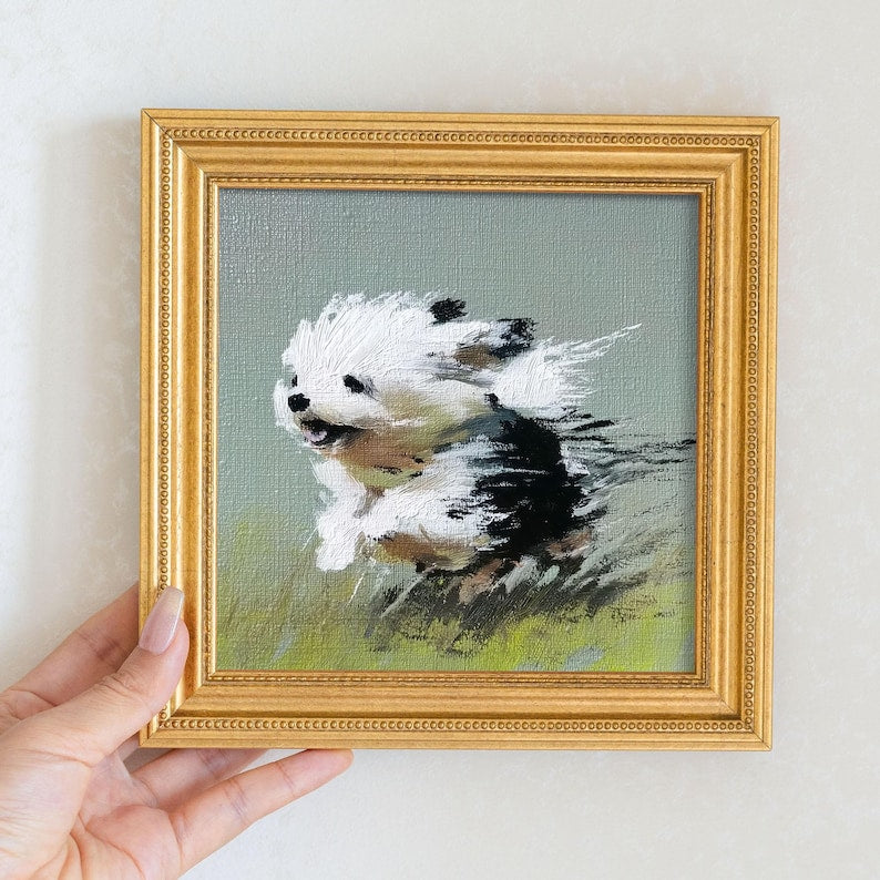 Mini Pomeranian Oil Painting : Hand-Painted Dog Art, Living Room Wall art
