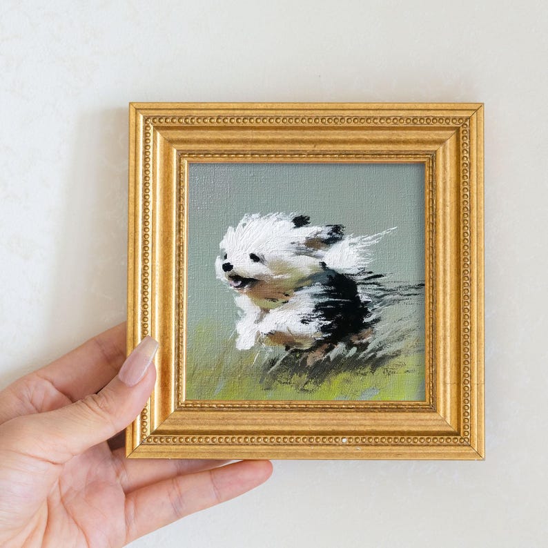 Mini Pomeranian Oil Painting : Hand-Painted Dog Art, Living Room Wall art