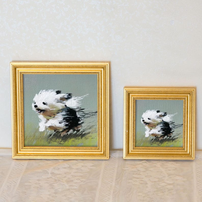 Mini Pomeranian Oil Painting : Hand-Painted Dog Art, Living Room Wall art