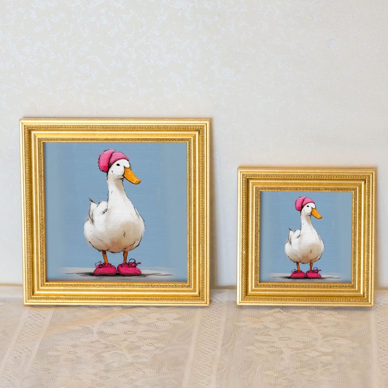 Mini Goose Oil Painting in Gold Frame: Hand-Painted Nursery Wall Art