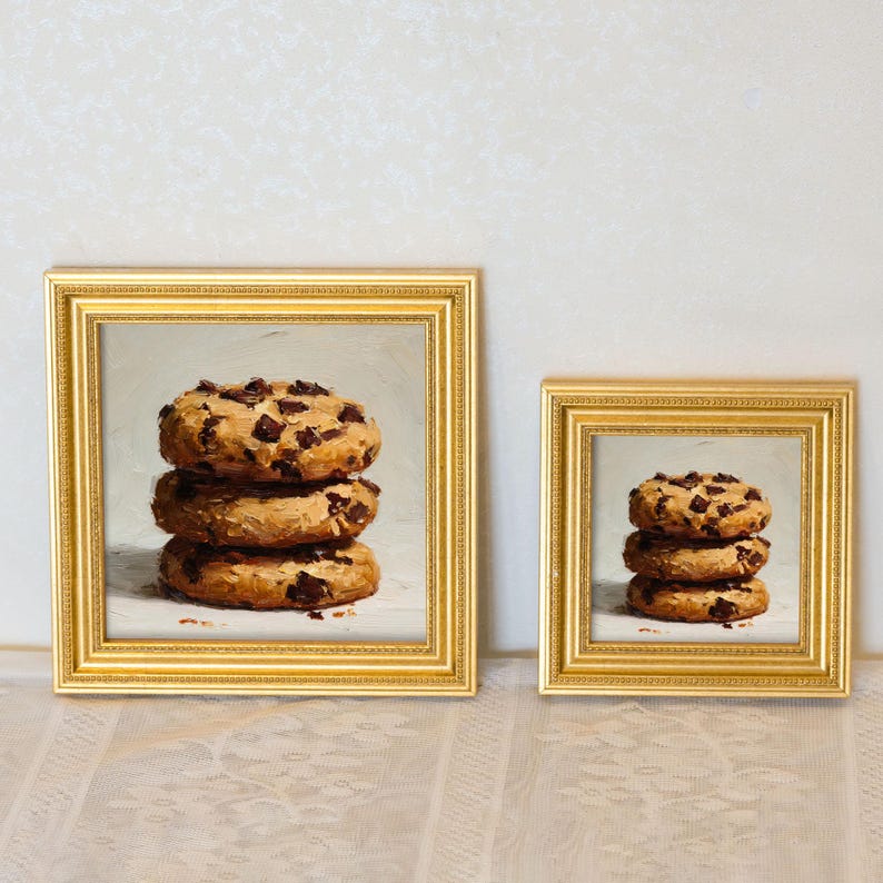 Still Life Cookies Oil Painting: French Kitchen Wall Art Decor,5X5 Canvas Artwork