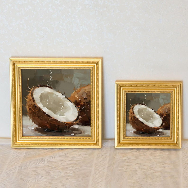 Mini Coconut Oil Painting-Healthy Fruit Still Life Artwork-Hand-Painted Kitchen or Living Room Wall Art Decor-Gift For Wall Art Lover