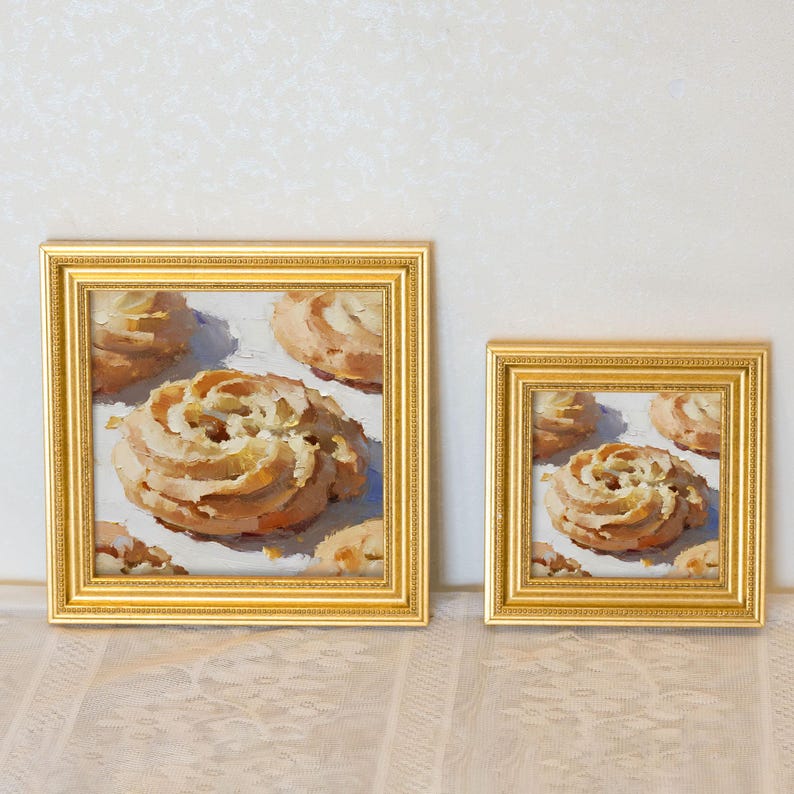 Mini Cookie Still Life Oil Painting: Sweet Biscuit Dessert Kitchen Decor