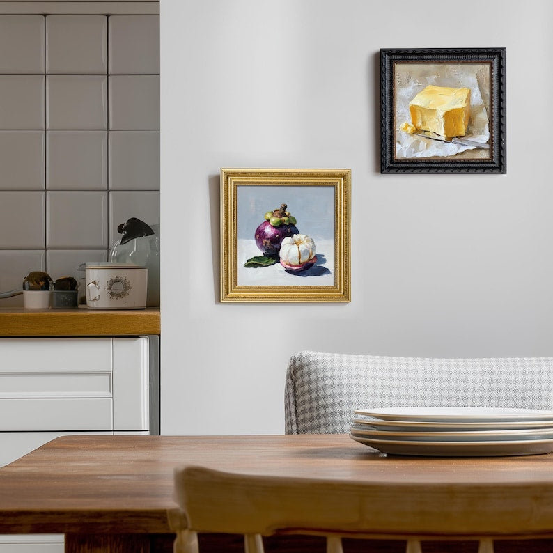 Still Life Mangosteen Oil Painting: Dining Room Wall Art Decor, 5X5 Artwork Gift