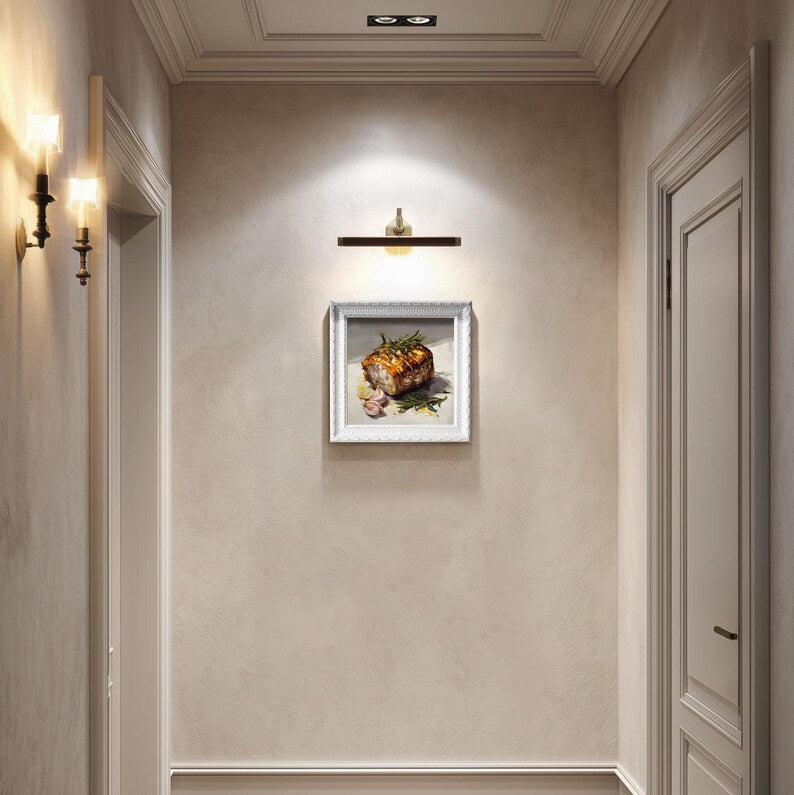 Still Life Smoked Roast Pork Oil Painting: Kitchen Wall Art Decor, Housewarming Gift