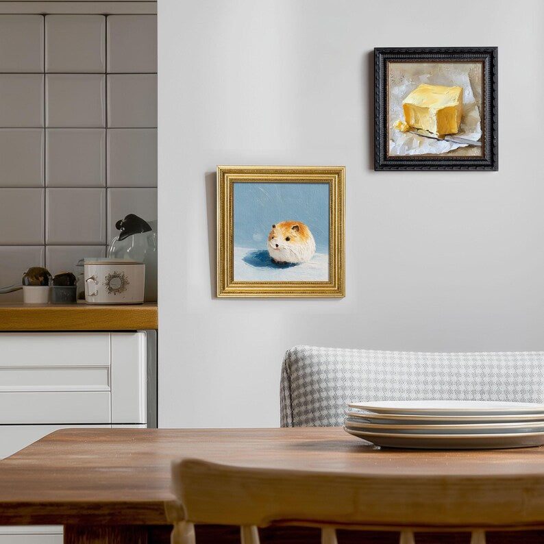 Hand-Painted Hamster Oil Painting: Living Room Wall Art Decor, 5X5 Hamster Portrait Gift