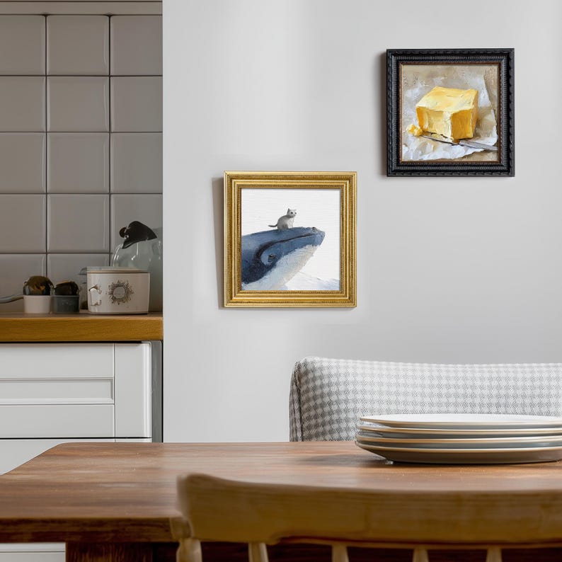 Hand-Painted Cat on Whale Oil Painting: Living Room Wall Art Decor, Kitty Portrait Gift