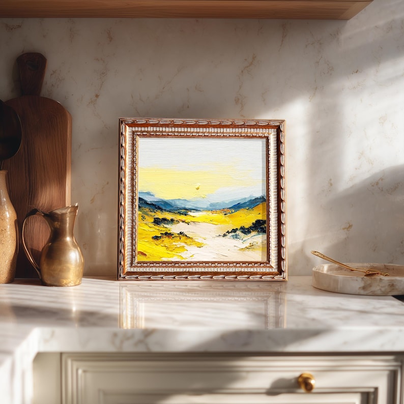 Hand-Painted Miniature Landscape Oil Painting: Living Room Wall Art Decor, Housewarming Gift