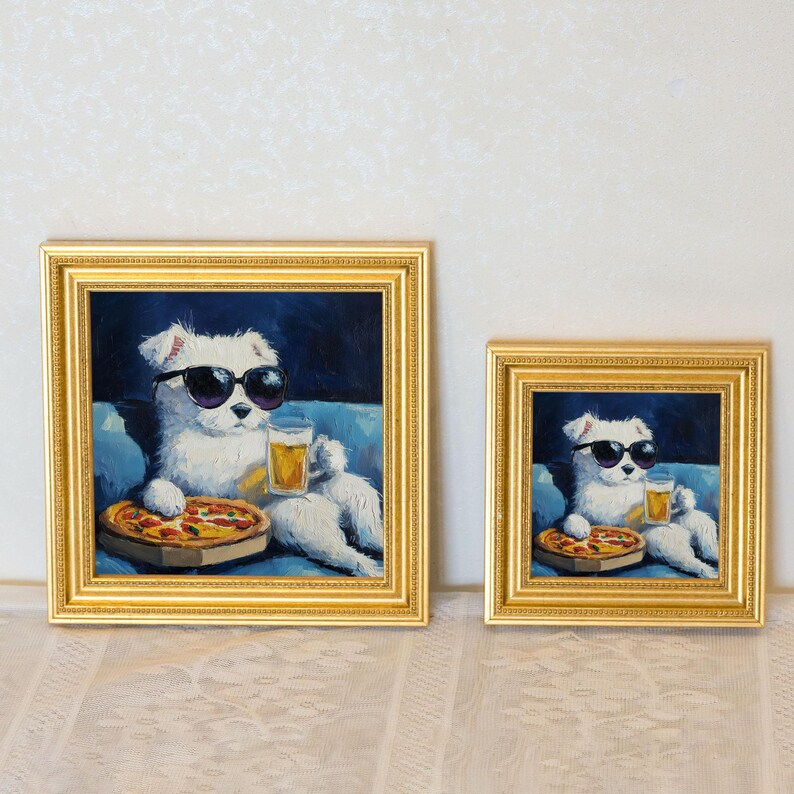 Mini Westie Dog Oil Painting: Hand-Painted Gold Frame Art