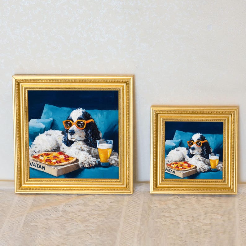 Mini Spaniel Dog Oil Painting in Gold Frame: Hand-Painted Puppy Art