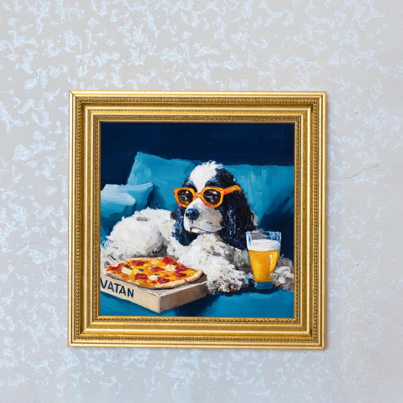 Mini Spaniel Dog Oil Painting in Gold Frame: Hand-Painted Puppy Art