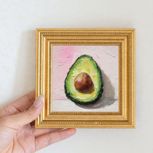 Miniature Avocado Oil Painting in Gold Frame: Kitchen Still Life Art