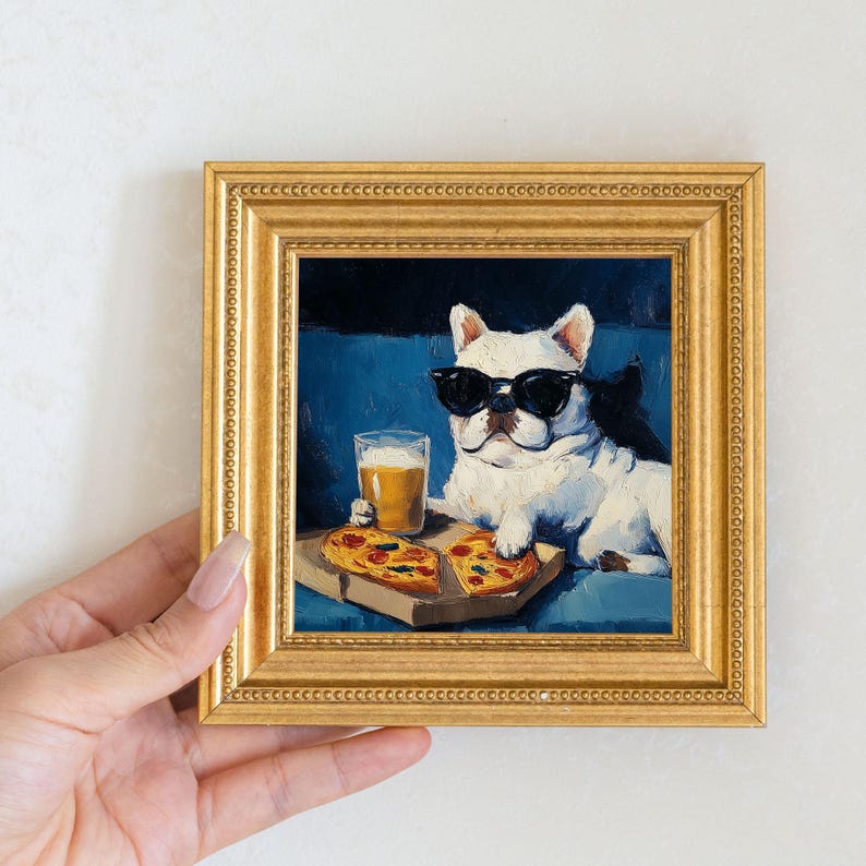 Mini Boston Terrier Oil Painting in Gold Frame: Hand-Painted Dog Art