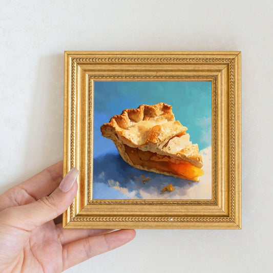 Apple Pie Slice Oil Painting in Gold Frame: Cozy Kitchen Decor