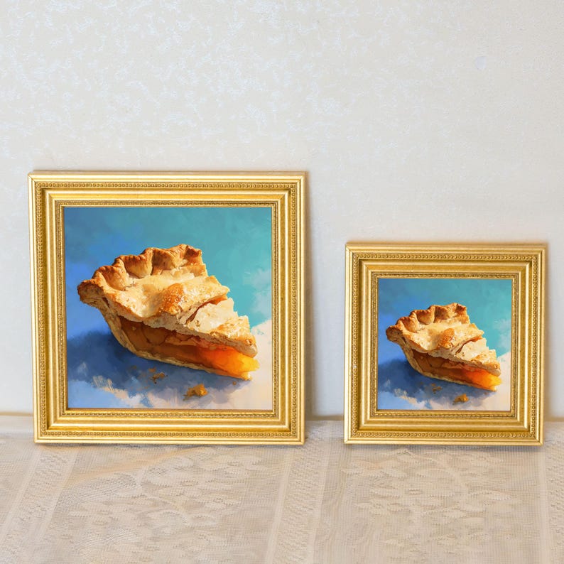 Apple Pie Slice Oil Painting in Gold Frame: Cozy Kitchen Decor