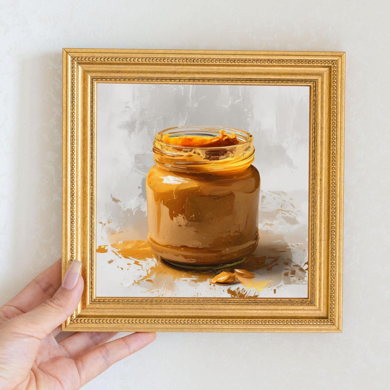 Mini Peanut Butter Oil Painting in Gold Frame: Handmade Foodie Art