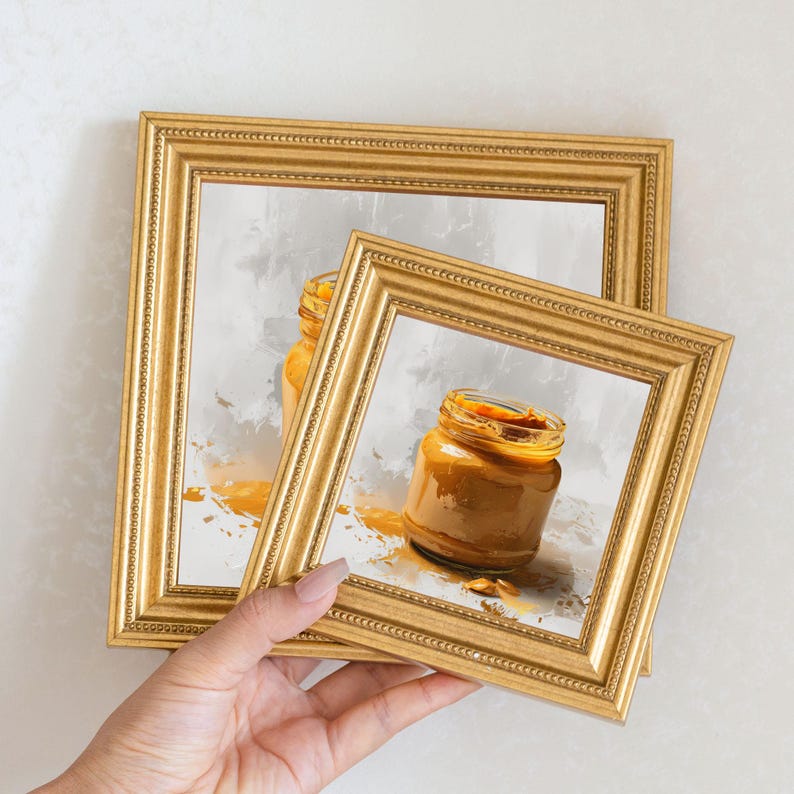 Mini Peanut Butter Oil Painting in Gold Frame: Handmade Foodie Art