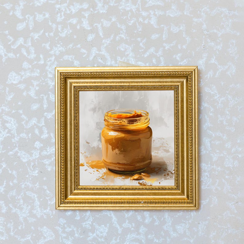 Mini Peanut Butter Oil Painting in Gold Frame: Handmade Foodie Art