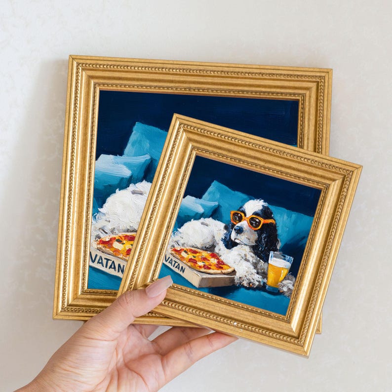 Mini Spaniel Dog Oil Painting in Gold Frame: Hand-Painted Puppy Art