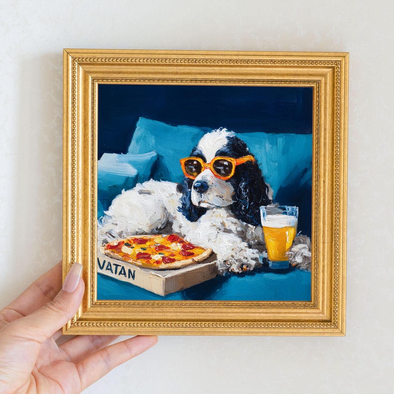 Mini Spaniel Dog Oil Painting in Gold Frame: Hand-Painted Puppy Art
