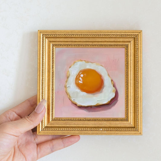 Mini Egg Oil Painting in Gold Frame: Vintage Kitchen Still Life