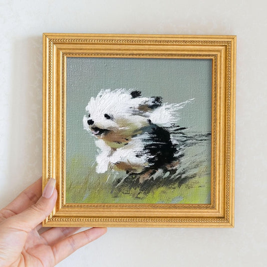 Mini Pomeranian Oil Painting : Hand-Painted Dog Art, Living Room Wall art