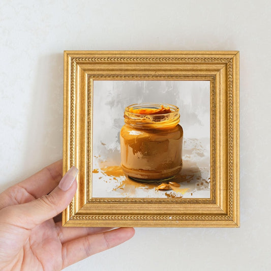 Mini Peanut Butter Oil Painting in Gold Frame: Handmade Foodie Art