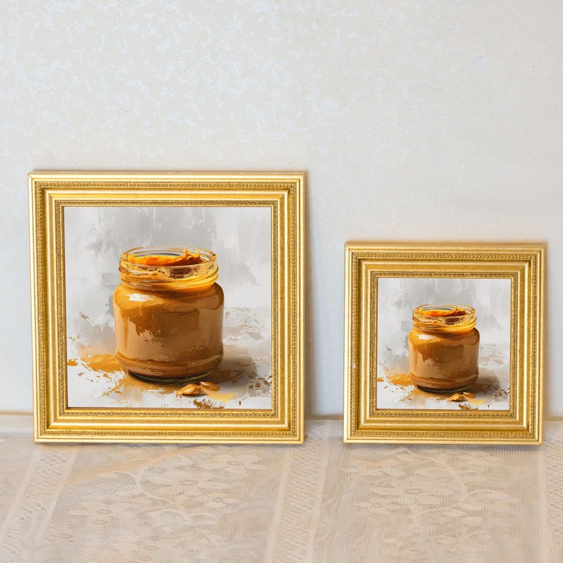 Mini Peanut Butter Oil Painting in Gold Frame: Handmade Foodie Art