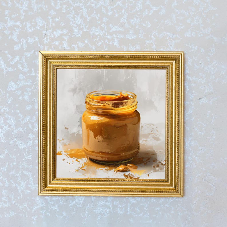 Mini Peanut Butter Oil Painting in Gold Frame: Handmade Foodie Art