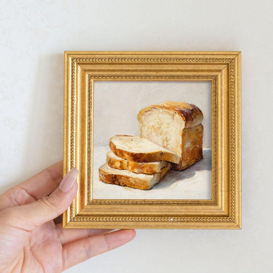 Original Still Life Bread Loaf Oil Painting: Kitchen Wall art Decor,5X5 artwork