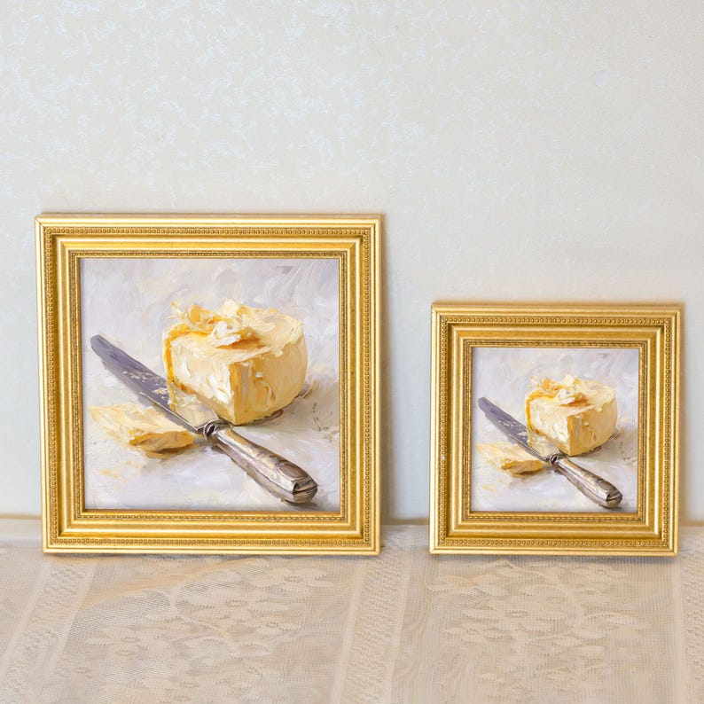 Original Irish Butter Still Life Oil Painting: Kitchen Wall art Decor,5X5 artwork
