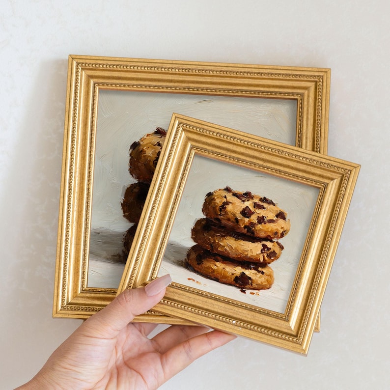 Still Life Cookies Oil Painting: French Kitchen Wall Art Decor,5X5 Canvas Artwork