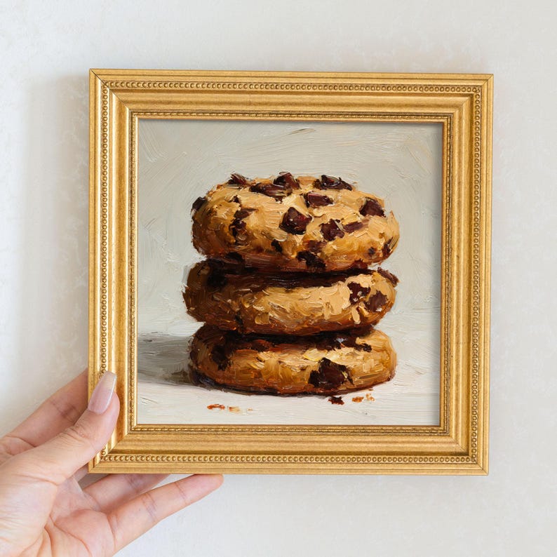 Still Life Cookies Oil Painting: French Kitchen Wall Art Decor,5X5 Canvas Artwork