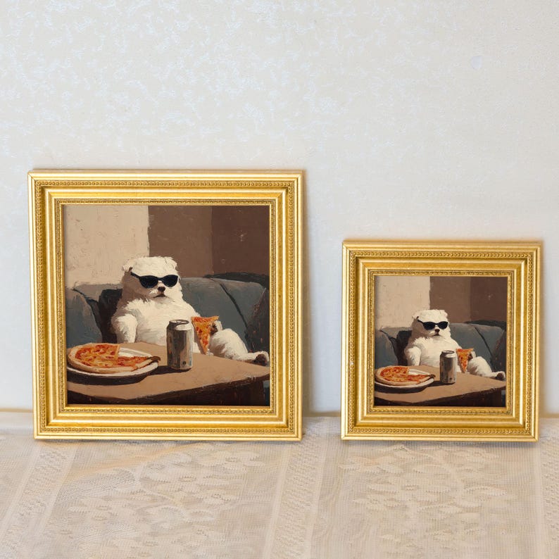 Mini Dog Oil Painting in Gold Frame: Hand-Painted Puppy Portrait