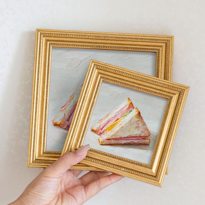 Small Sandwich Oil Painting in Gold Frame: French Cafe Wall Art