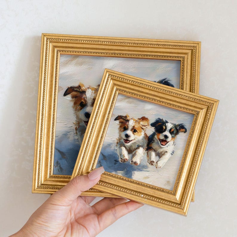 Mini Golden Retriever Oil Painting: Hand-Painted Dog Portrait in Gold Frame