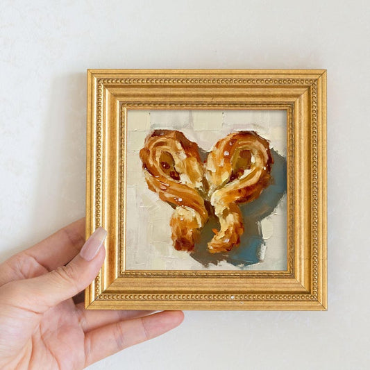 Palmier Cookie Oil Painting: Mini Dessert Still Life Art