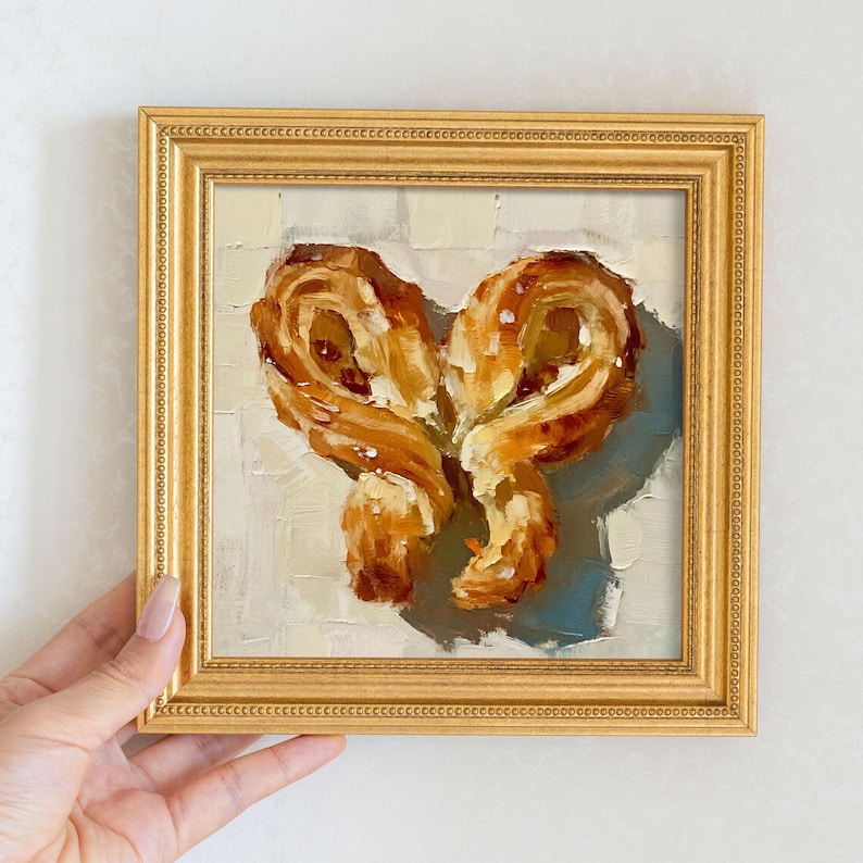 Palmier Cookie Oil Painting: Mini Dessert Still Life Art