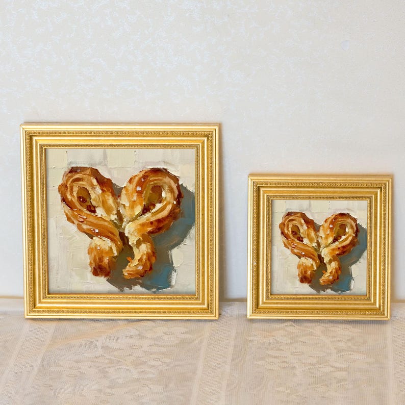 Palmier Cookie Oil Painting: Mini Dessert Still Life Art