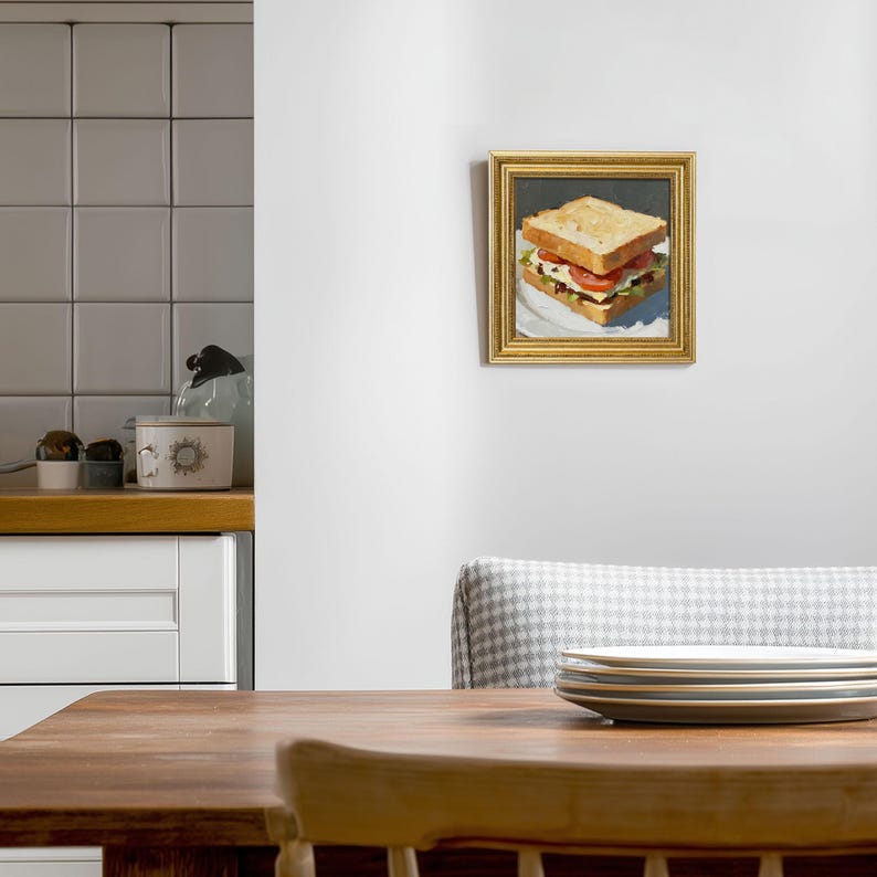 Small Sandwich Oil Painting: French Kitchen Still Life Wall Art