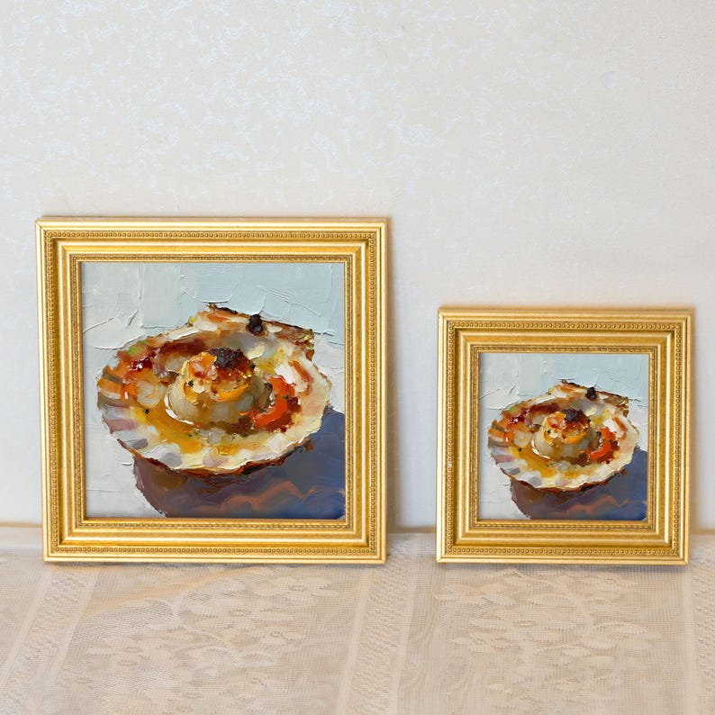 Scallop Still Life Oil Painting: French Kitchen Wall Art