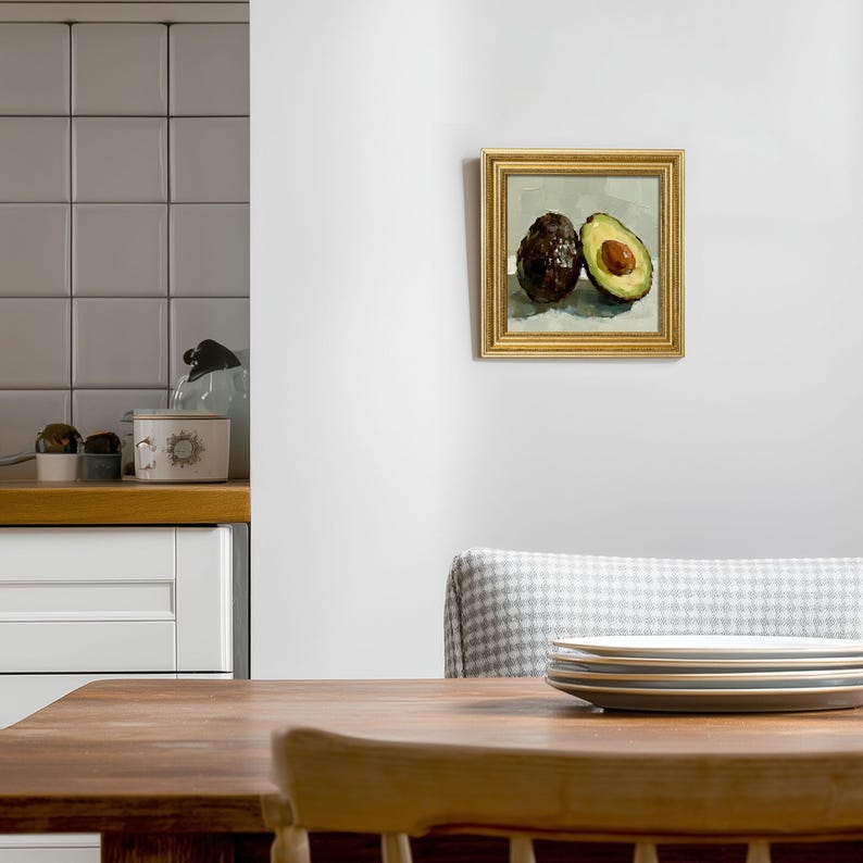 Mini Avocado Oil Painting: Kitchen Still Life Art
