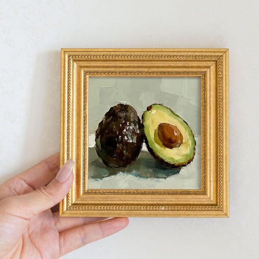 Mini Avocado Oil Painting: Kitchen Still Life Art