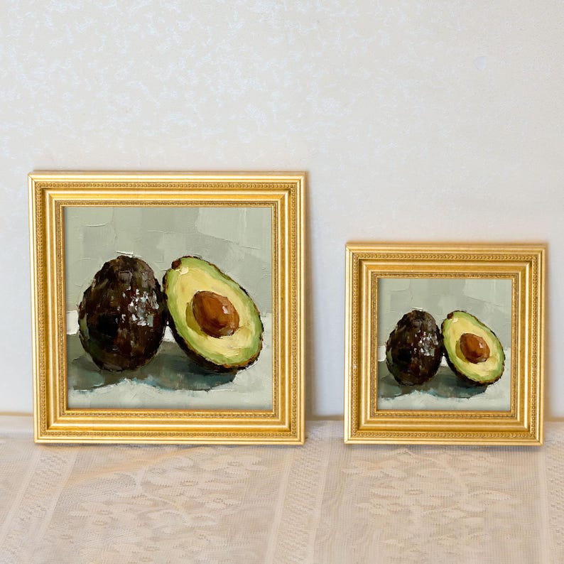 Mini Avocado Oil Painting: Kitchen Still Life Art