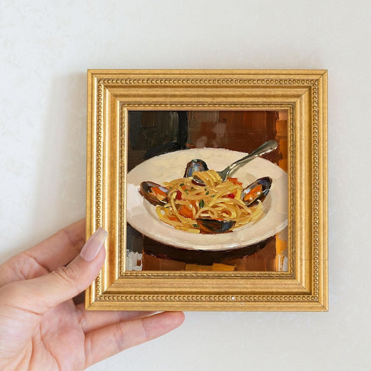 Still Life Pasta Oil Painting: Kitchen Wall Art Decor,5x5 Canvas Artwork Gift