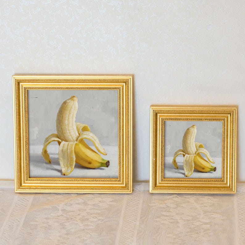 Still Life Banana Oil Painting: Kitchen Wall Art Decor, 5X5 Canvas Artwork Gift
