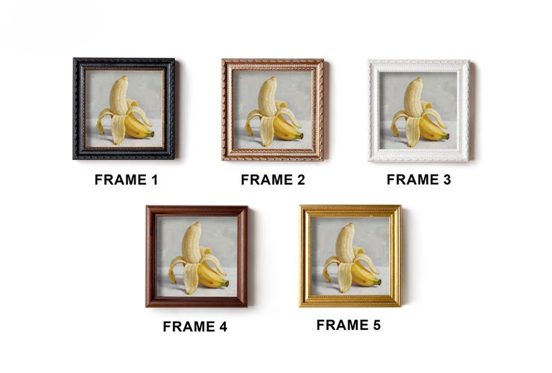 Still Life Banana Oil Painting: Kitchen Wall Art Decor, 5X5 Canvas Artwork Gift