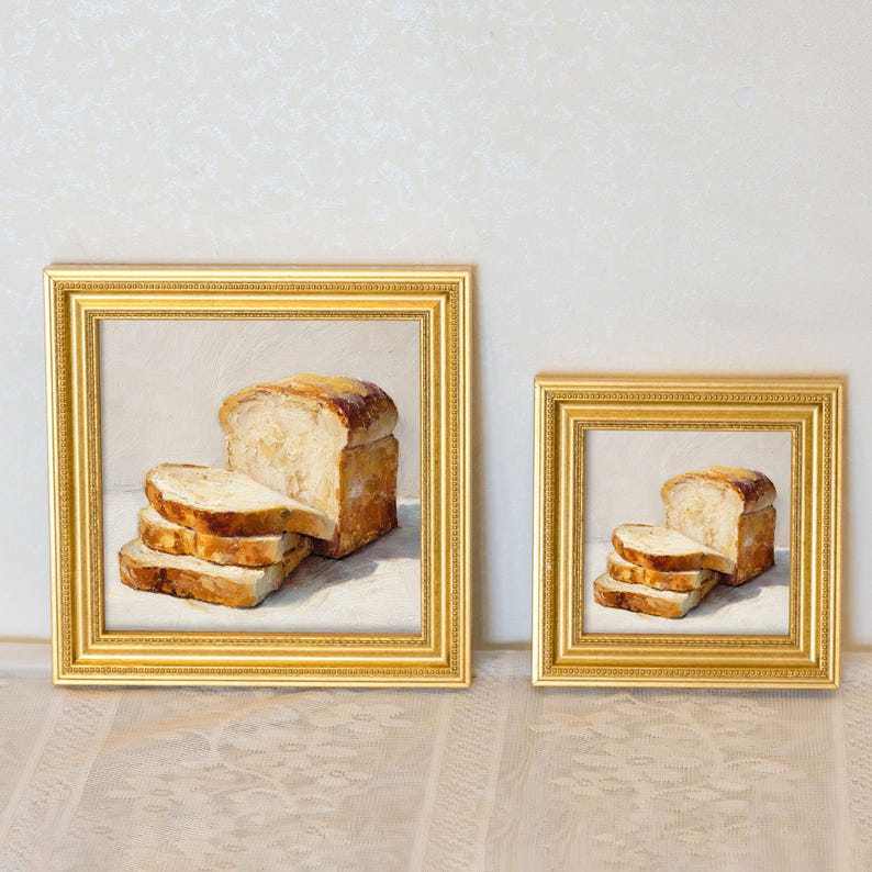 Original Still Life Bread Loaf Oil Painting: Kitchen Wall art Decor,5X5 artwork