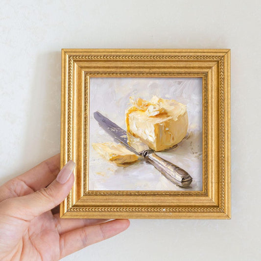 Original Irish Butter Still Life Oil Painting: Kitchen Wall art Decor,5X5 artwork